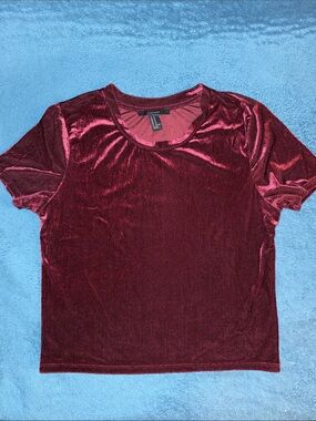 Gorgeous Forever 21 Velvet Short Sleeve Cropped Tee in Chardonnay Wine 🍷